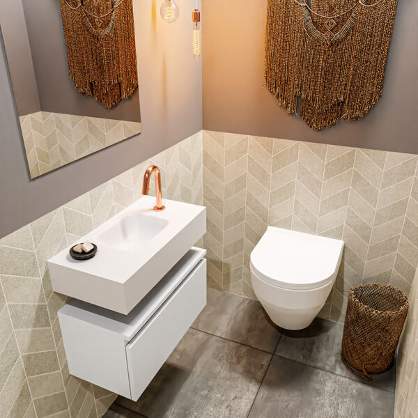 MONDIAZ ANDOR 60cm toiletmeubel talc. LEX 60cm wastafel talc positie midden. Met 1 kraangat