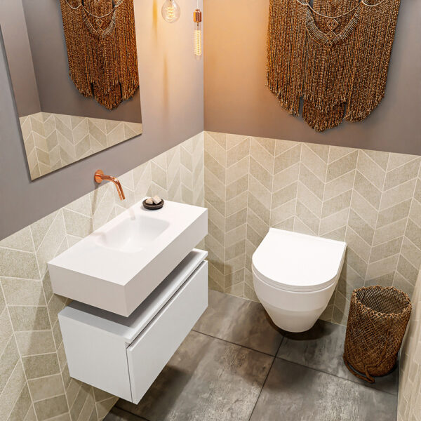 MONDIAZ ANDOR 60cm toiletmeubel talc. LEX 60cm wastafel talc positie midden. Zonder kraangat