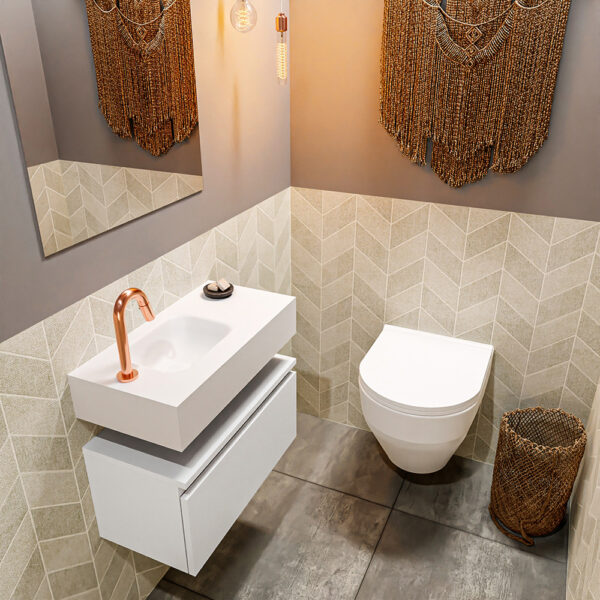 MONDIAZ ANDOR 60cm toiletmeubel talc. LEX 60cm wastafel talc positie links. Met 1 kraangat