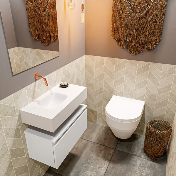 MONDIAZ ANDOR 60cm toiletmeubel talc. LEX 60cm wastafel talc positie links. Zonder kraangat