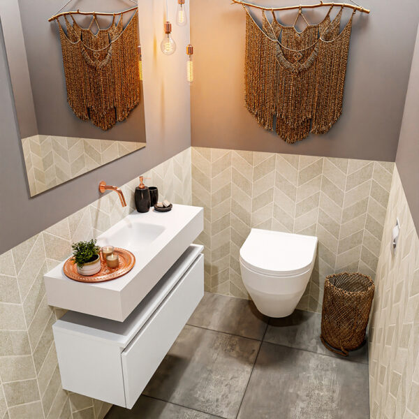 MONDIAZ ANDOR 80cm toiletmeubel talc. LEX 80cm wastafel talc positie midden. Zonder kraangat