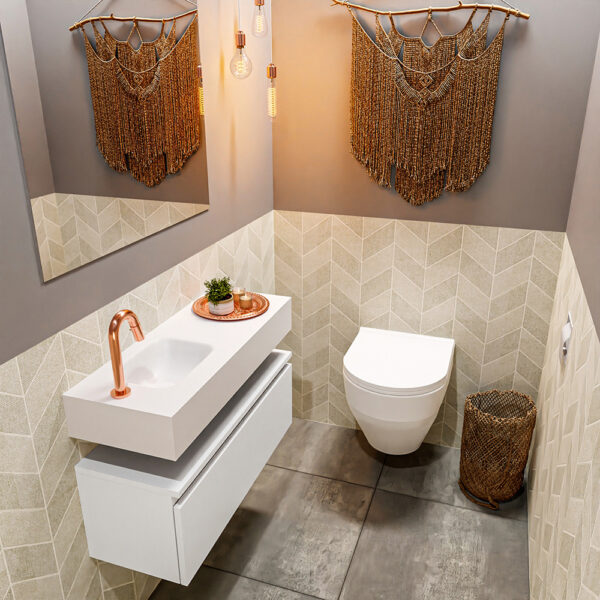 MONDIAZ ANDOR 80cm toiletmeubel talc. LEX 80cm wastafel talc positie links. Met 1 kraangat