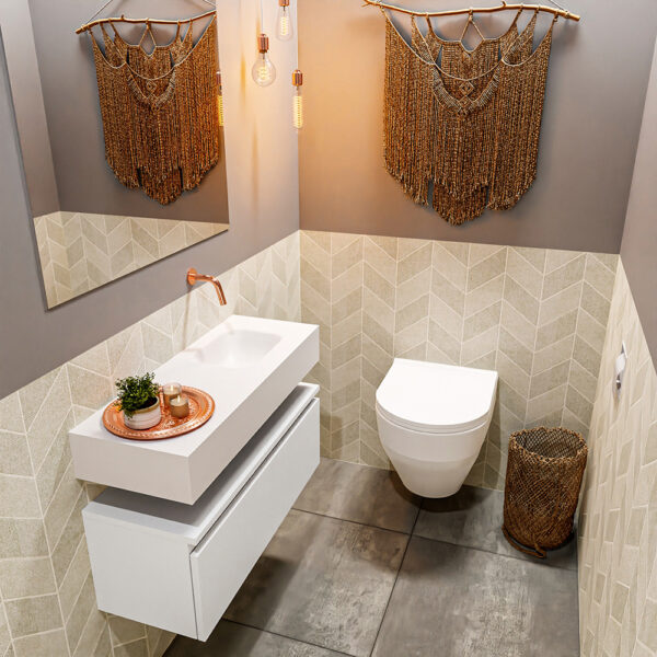 MONDIAZ ANDOR 80cm toiletmeubel talc. LEX 80cm wastafel talc positie rechts. Zonder kraangat