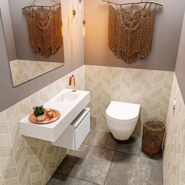 MONDIAZ ANDOR 40cm toiletmeubel talc. LEX 80cm wastafel talc positie rechts. Met 1 kraangat