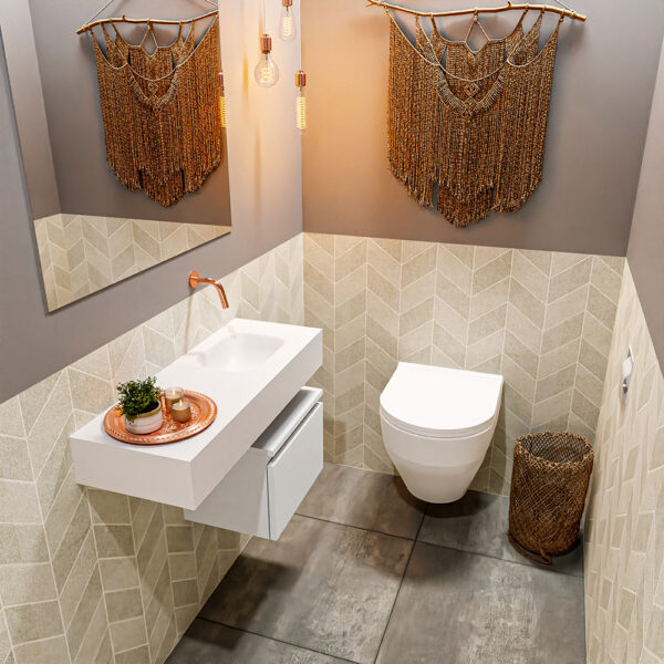 MONDIAZ ANDOR 40cm toiletmeubel talc. LEX 80cm wastafel talc positie rechts. Zonder kraangat