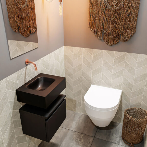 MONDIAZ ANDOR 40cm toiletmeubel urban. LEX 40cm wastafel urban positie midden. Zonder kraangat