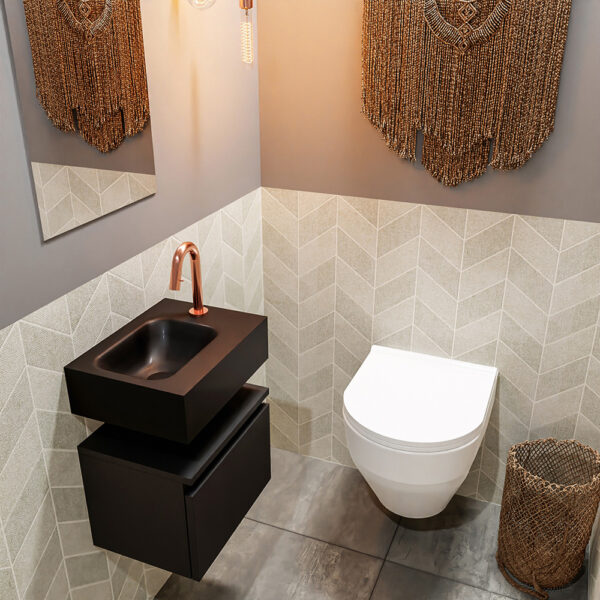 MONDIAZ ANDOR 40cm toiletmeubel urban. LEX 40cm wastafel urban positie links. Met 1 kraangat