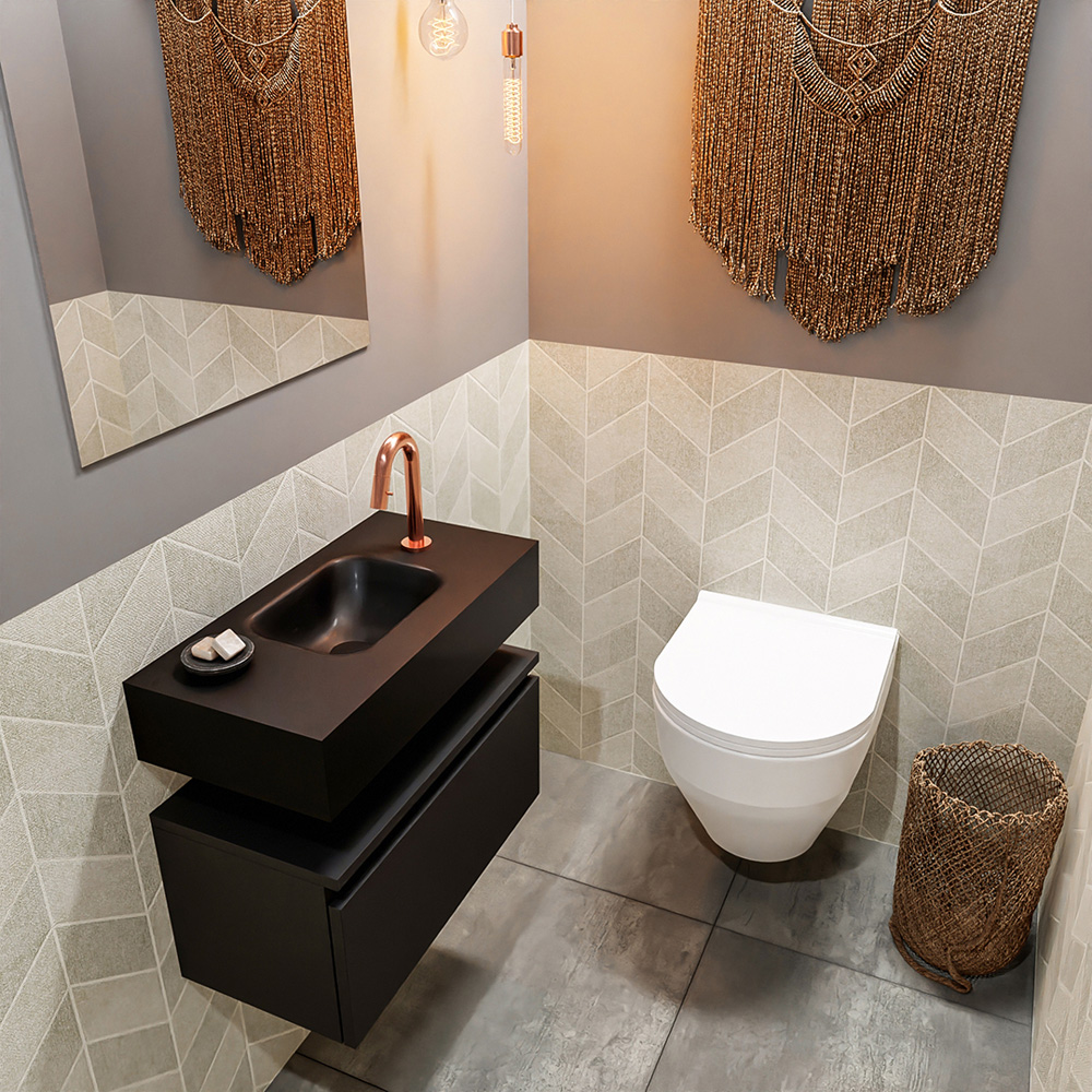 MONDIAZ ANDOR 60cm toiletmeubel urban. LEX 60cm wastafel urban positie midden. Met 1 kraangat