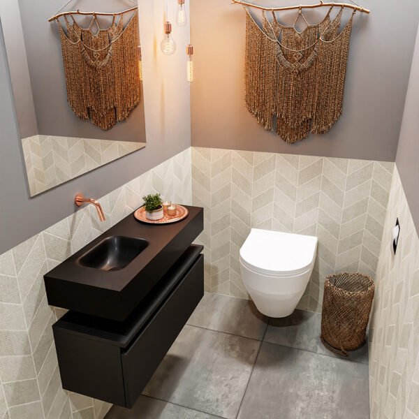 MONDIAZ ANDOR 80cm toiletmeubel urban. LEX 80cm wastafel urban positie links. Zonder kraangat