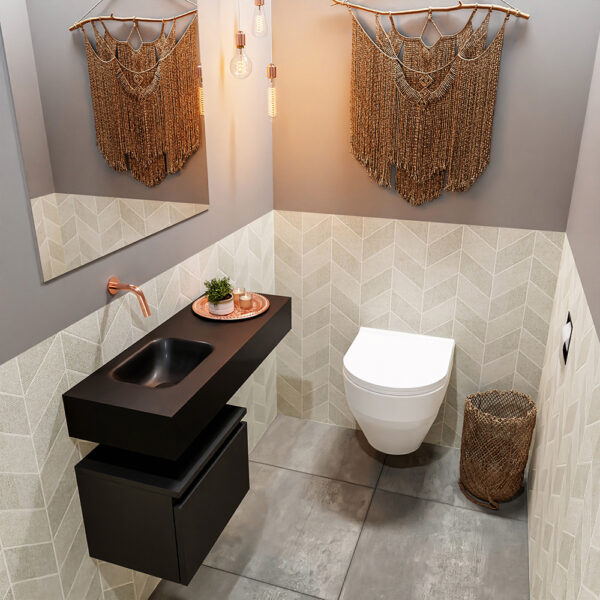 MONDIAZ ANDOR 40cm toiletmeubel urban. LEX 80cm wastafel urban positie links. Zonder kraangat