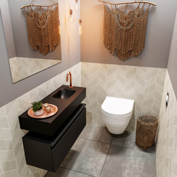 MONDIAZ ANDOR 80cm toiletmeubel urban. LEX 80cm wastafel urban positie rechts. Met 1 kraangat