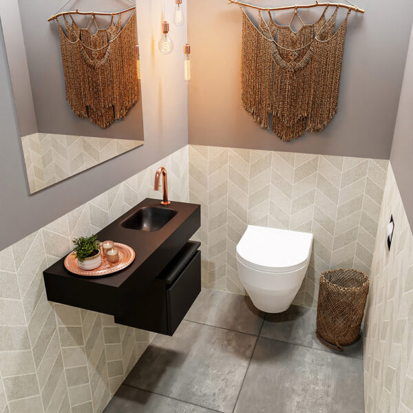 MONDIAZ ANDOR 40cm toiletmeubel urban. LEX 80cm wastafel urban positie rechts. Met 1 kraangat