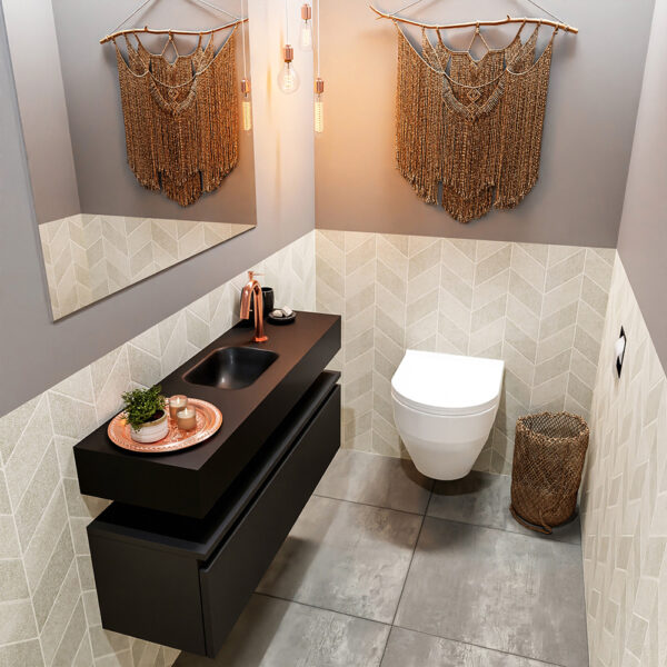 MONDIAZ ANDOR 100cm toiletmeubel urban. LEX 100cm wastafel urban positie midden. Met 1 kraangat