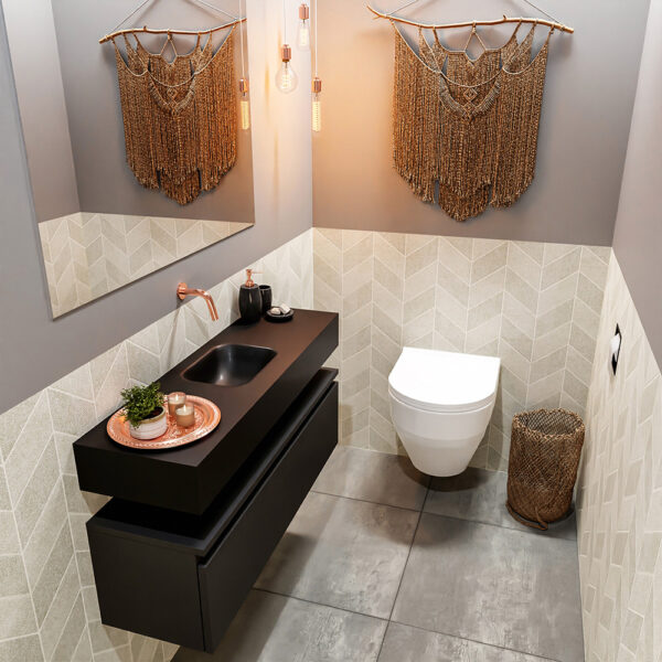 MONDIAZ ANDOR 100cm toiletmeubel urban. LEX 100cm wastafel urban positie midden. Zonder kraangat