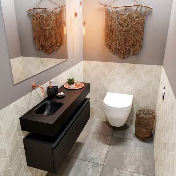 MONDIAZ ANDOR 100cm toiletmeubel urban. LEX 100cm wastafel urban positie links. Zonder kraangat
