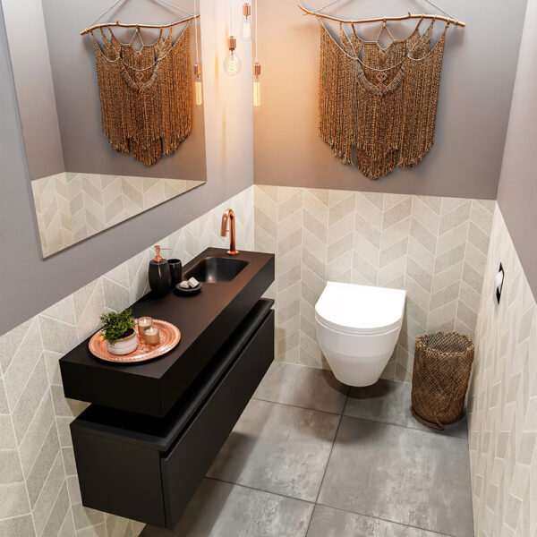 MONDIAZ ANDOR 100cm toiletmeubel urban. LEX 100cm wastafel urban positie rechts. Met 1 kraangat