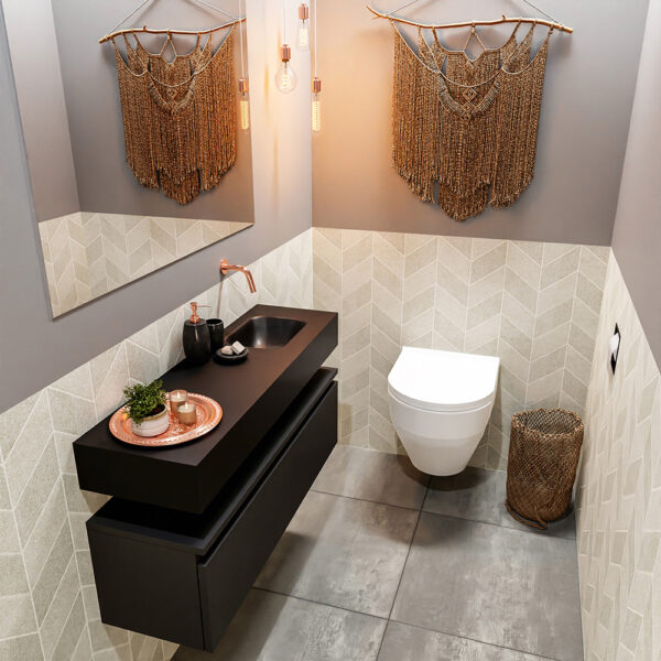 MONDIAZ ANDOR 100cm toiletmeubel urban. LEX 100cm wastafel urban positie rechts. Zonder kraangat