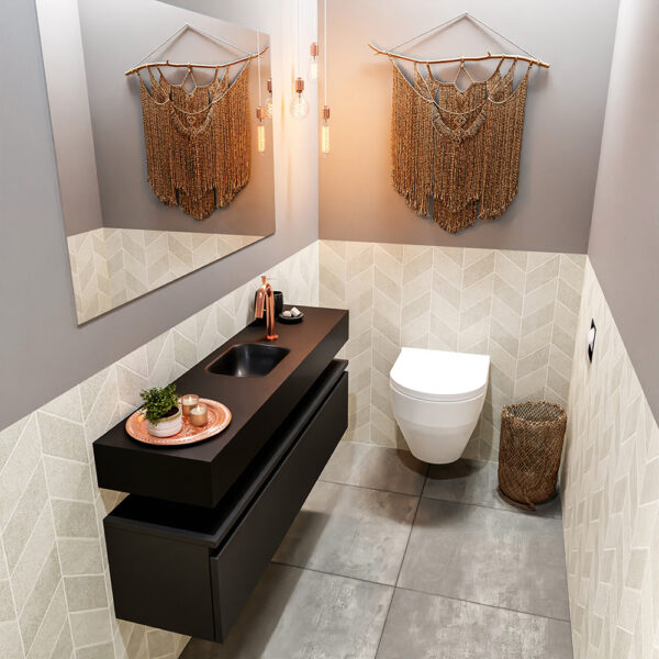 MONDIAZ ANDOR 120cm toiletmeubel urban. LEX 120cm wastafel urban positie midden. Met 1 kraangat