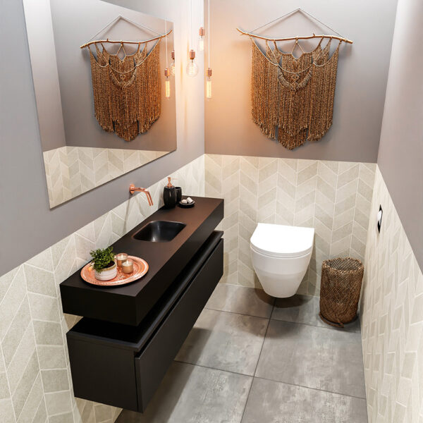 MONDIAZ ANDOR 120cm toiletmeubel urban. LEX 120cm wastafel urban positie midden. Zonder kraangat
