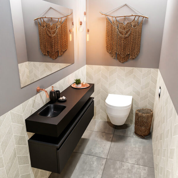 MONDIAZ ANDOR 120cm toiletmeubel urban. LEX 120cm wastafel urban positie links. Zonder kraangat