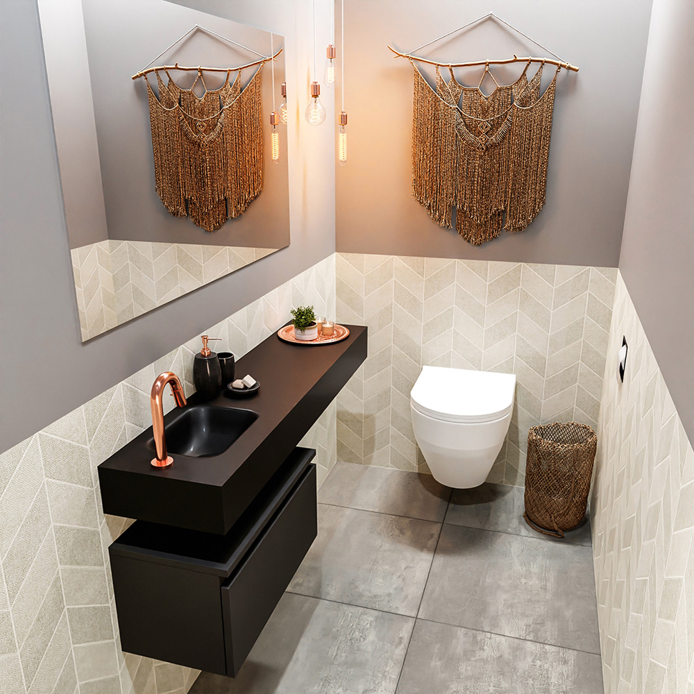 MONDIAZ ANDOR 60cm toiletmeubel urban. LEX 120cm wastafel urban positie links. Met 1 kraangat