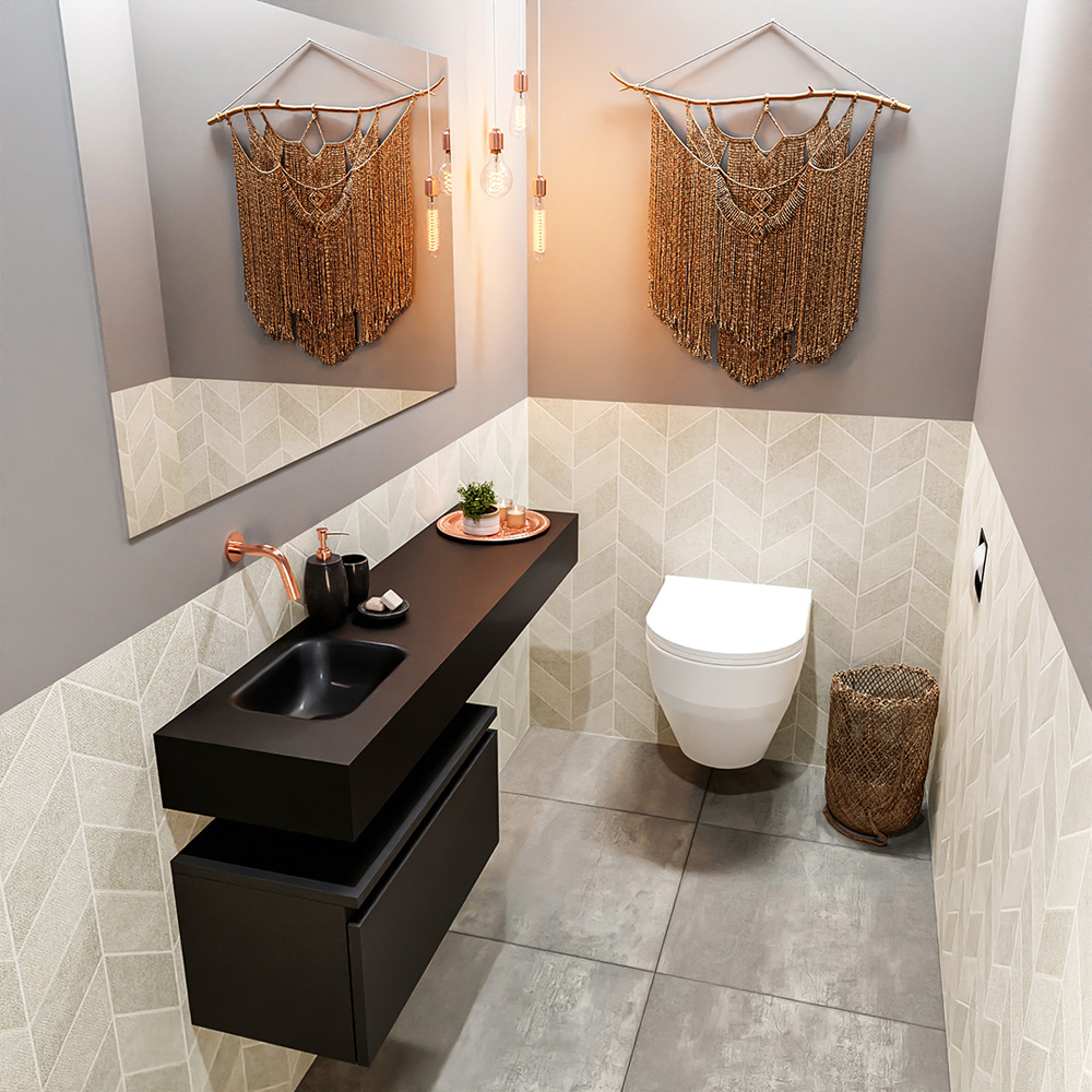 MONDIAZ ANDOR 60cm toiletmeubel urban. LEX 120cm wastafel urban positie links. Zonder kraangat