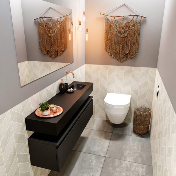 MONDIAZ ANDOR 120cm toiletmeubel urban. LEX 120cm wastafel urban positie rechts. Zonder kraangat