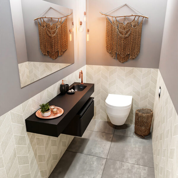 MONDIAZ ANDOR 60cm toiletmeubel urban. LEX 120cm wastafel urban positie rechts. Met 1 kraangat
