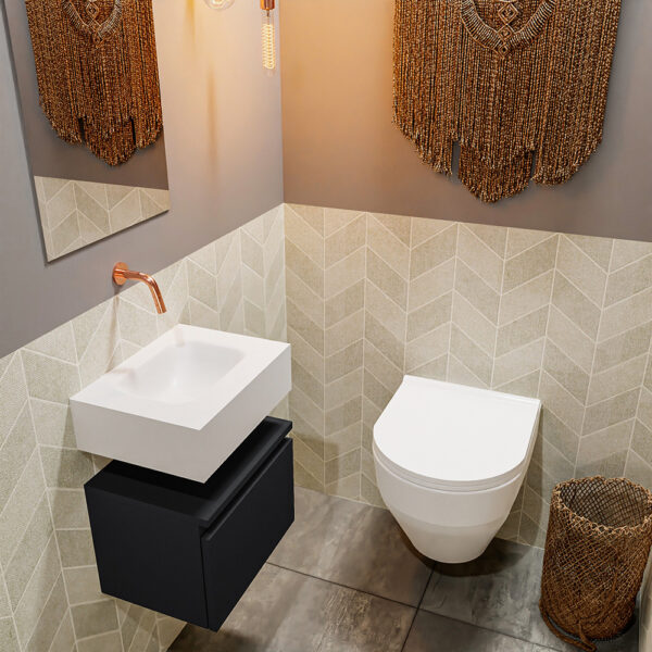 MONDIAZ ANDOR 40cm toiletmeubel urban. LEX 40cm wastafel talc positie midden. Zonder kraangat