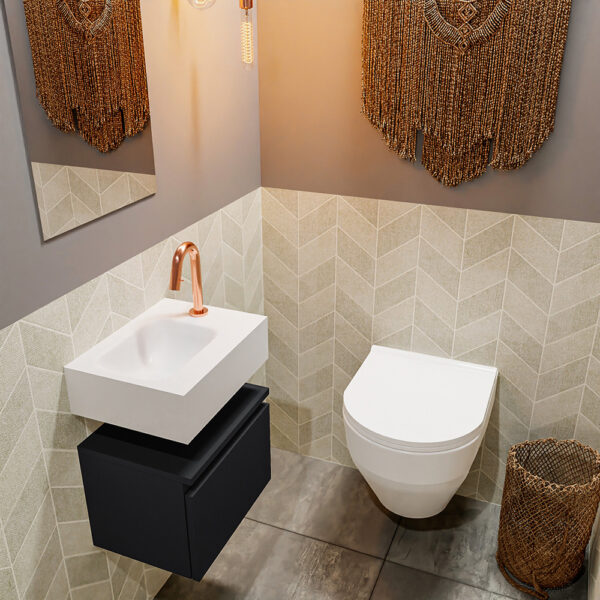 MONDIAZ ANDOR 40cm toiletmeubel urban. LEX 40cm wastafel talc positie links. Met 1 kraangat