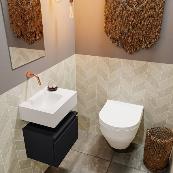 MONDIAZ ANDOR 40cm toiletmeubel urban. LEX 40cm wastafel talc positie links. Zonder kraangat