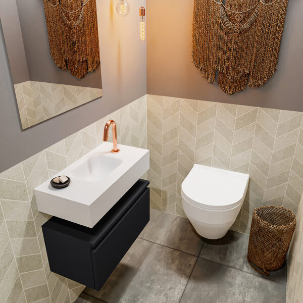 MONDIAZ ANDOR 60cm toiletmeubel urban. LEX 60cm wastafel talc positie midden. Met 1 kraangat