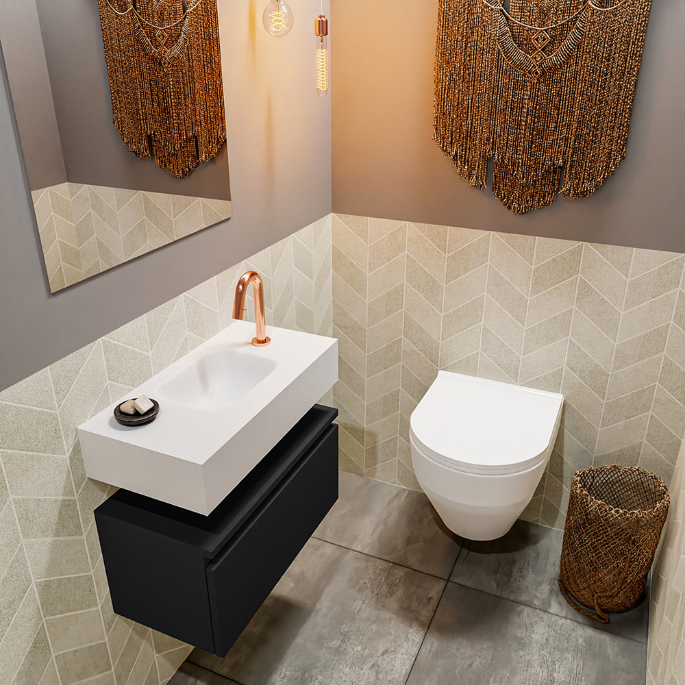 MONDIAZ ANDOR 60cm toiletmeubel urban. LEX 60cm wastafel talc positie midden. Met 1 kraangat