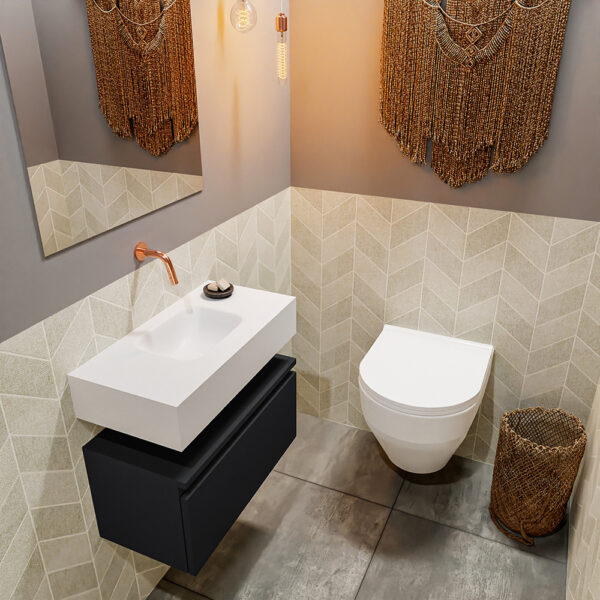 MONDIAZ ANDOR 60cm toiletmeubel urban. LEX 60cm wastafel talc positie midden. Zonder kraangat