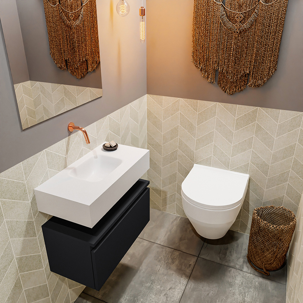 MONDIAZ ANDOR 60cm toiletmeubel urban. LEX 60cm wastafel talc positie midden. Zonder kraangat