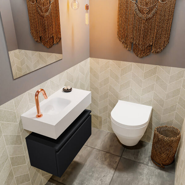 MONDIAZ ANDOR 60cm toiletmeubel urban. LEX 60cm wastafel talc positie links. Met 1 kraangat