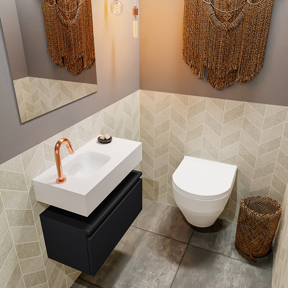 MONDIAZ ANDOR 60cm toiletmeubel urban. LEX 60cm wastafel talc positie links. Met 1 kraangat