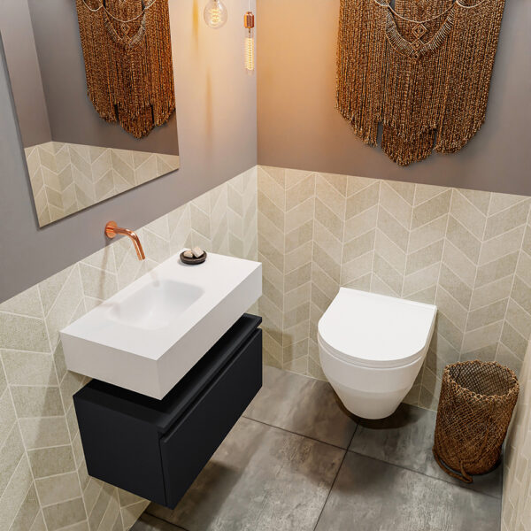 MONDIAZ ANDOR 60cm toiletmeubel urban. LEX 60cm wastafel talc positie links. Zonder kraangat