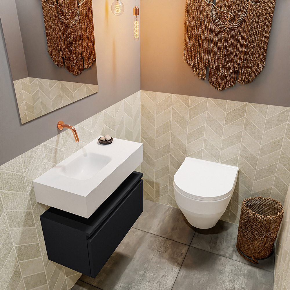 MONDIAZ ANDOR 60cm toiletmeubel urban. LEX 60cm wastafel talc positie links. Zonder kraangat