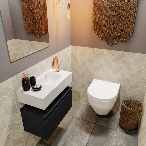 MONDIAZ ANDOR 60cm toiletmeubel urban. LEX 60cm wastafel talc positie rechts. Met 1 kraangat