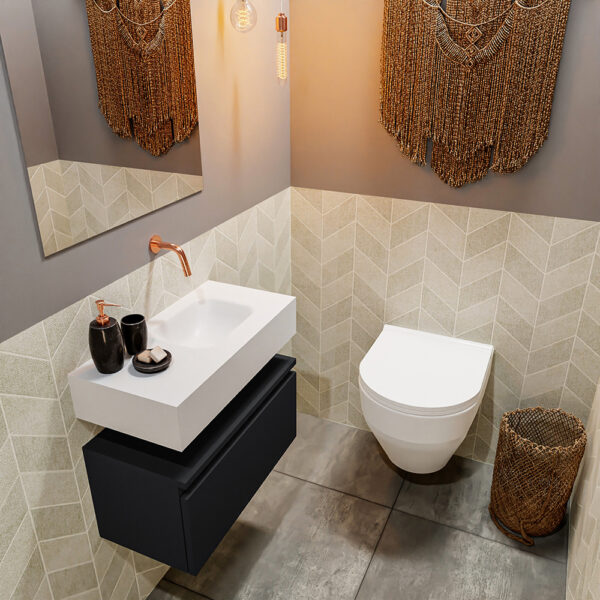 MONDIAZ ANDOR 60cm toiletmeubel urban. LEX 60cm wastafel talc positie rechts. Zonder kraangat