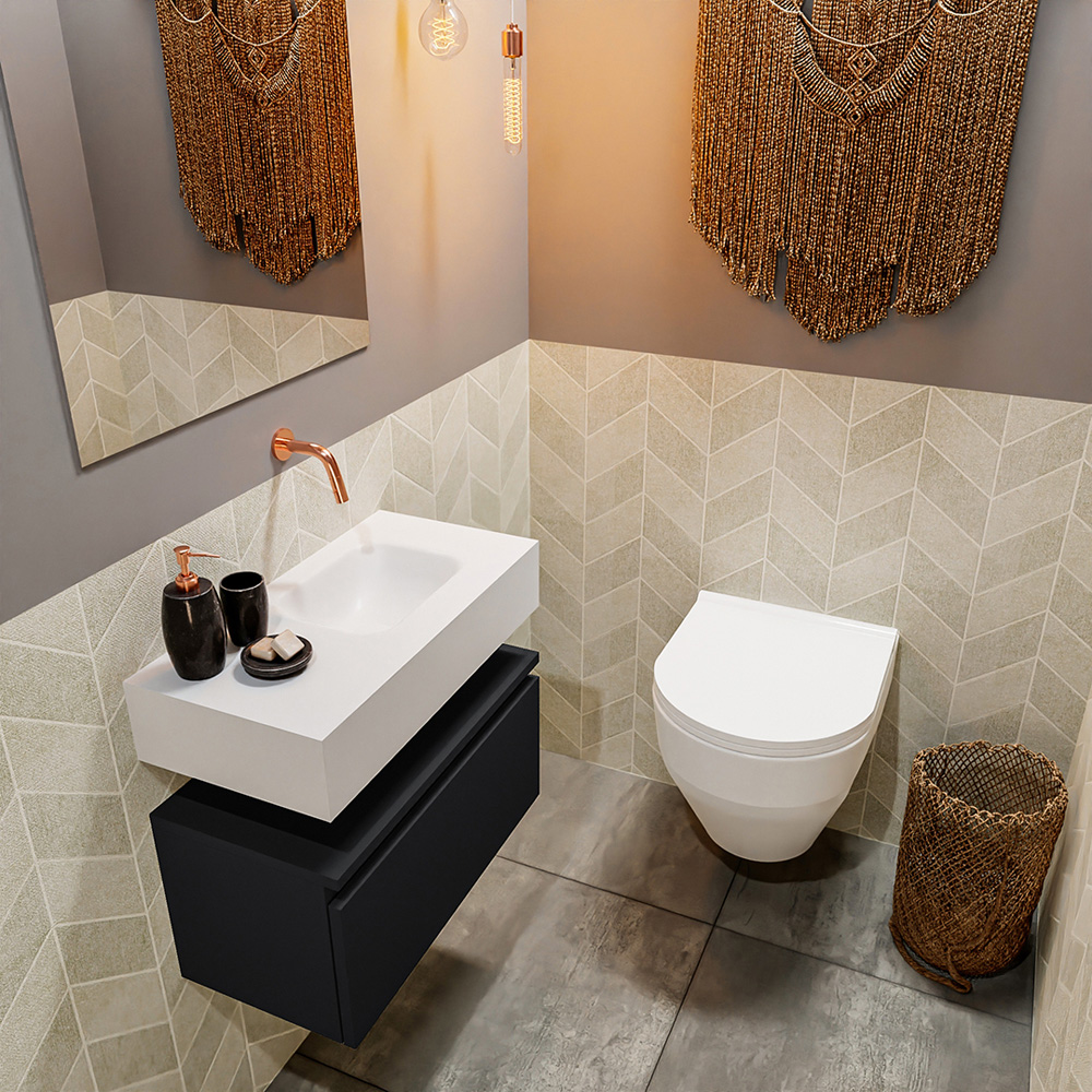 MONDIAZ ANDOR 60cm toiletmeubel urban. LEX 60cm wastafel talc positie rechts. Zonder kraangat