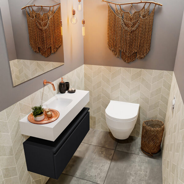 MONDIAZ ANDOR 80cm toiletmeubel urban. LEX 80cm wastafel talc positie midden. Zonder kraangat
