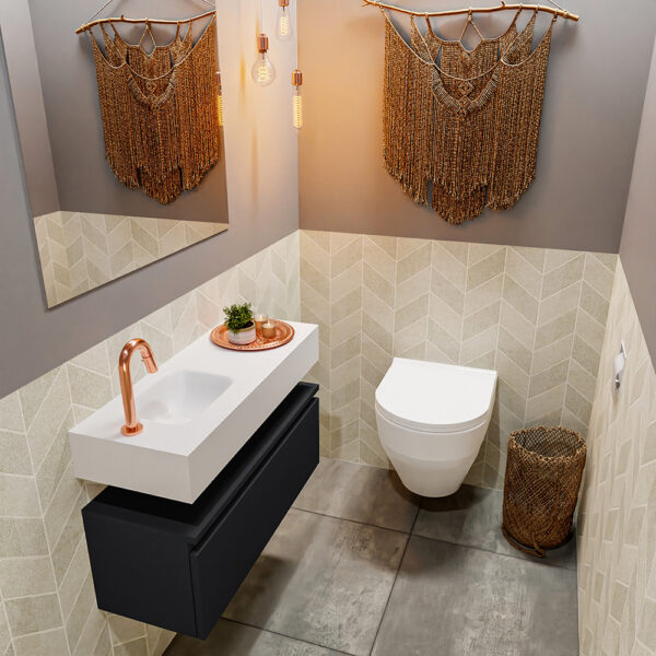 MONDIAZ ANDOR 80cm toiletmeubel urban. LEX 80cm wastafel talc positie links. Met 1 kraangat