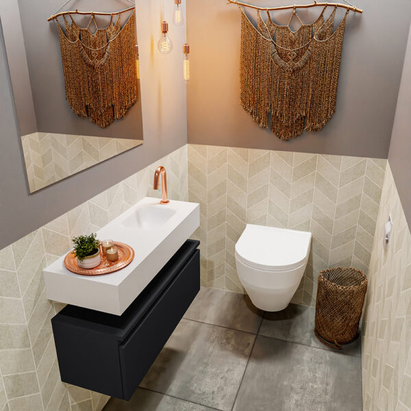 MONDIAZ ANDOR 80cm toiletmeubel urban. LEX 80cm wastafel talc positie rechts. Met 1 kraangat