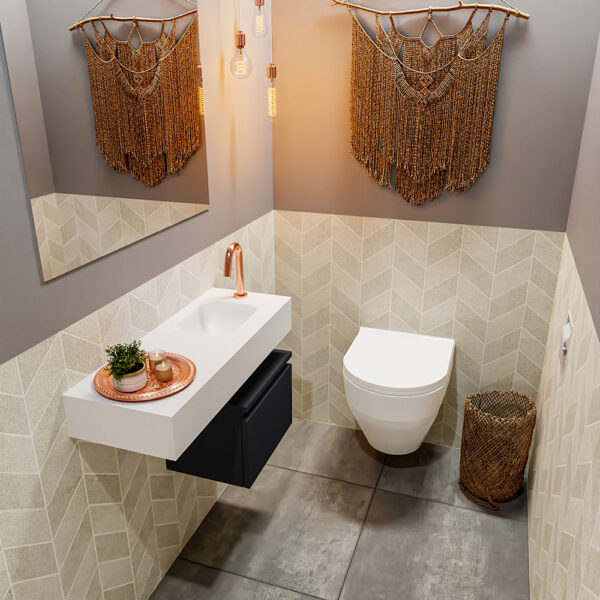 MONDIAZ ANDOR 40cm toiletmeubel urban. LEX 80cm wastafel talc positie rechts. Met 1 kraangat