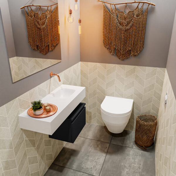 MONDIAZ ANDOR 40cm toiletmeubel urban. LEX 80cm wastafel talc positie rechts. Zonder kraangat