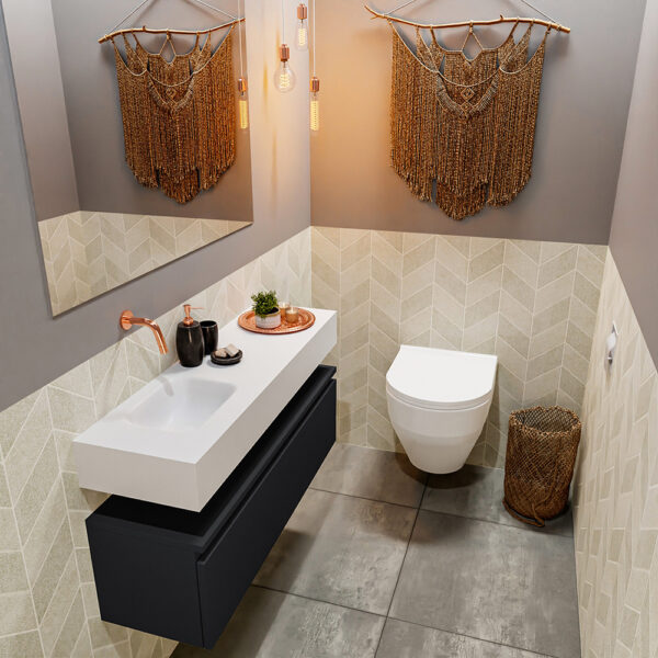 MONDIAZ ANDOR 100cm toiletmeubel urban. LEX 100cm wastafel talc positie links. Zonder kraangat