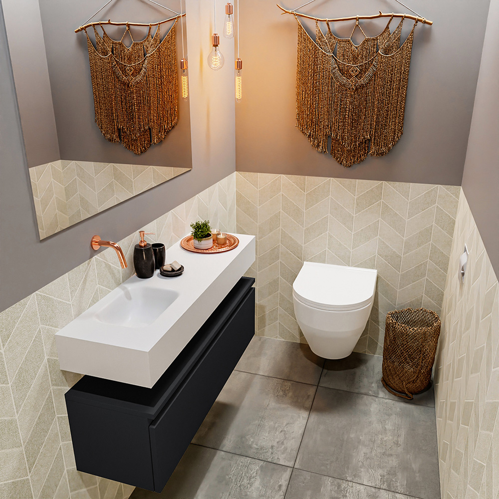 MONDIAZ ANDOR 100cm toiletmeubel urban. LEX 100cm wastafel talc positie links. Zonder kraangat