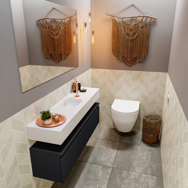 MONDIAZ ANDOR 120cm toiletmeubel urban. LEX 120cm wastafel talc positie midden. Met 1 kraangat
